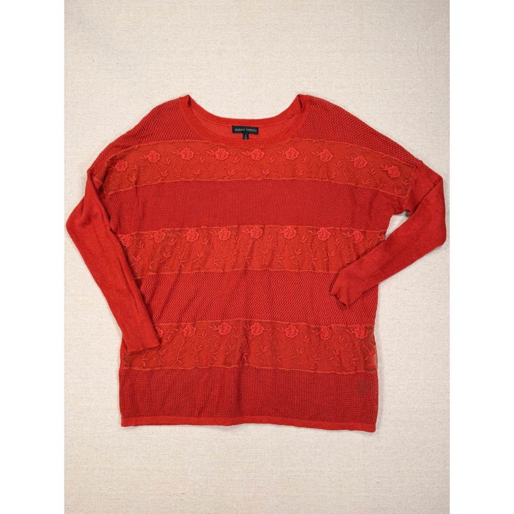 Jealous Tomato Red Floral Lace Mesh Knit Sweater Top Womens Small EJW1043